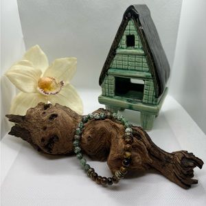 Green spot jasper and tigers eye stretch bracelet